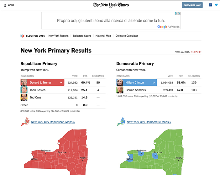 New York Times caucus data visual